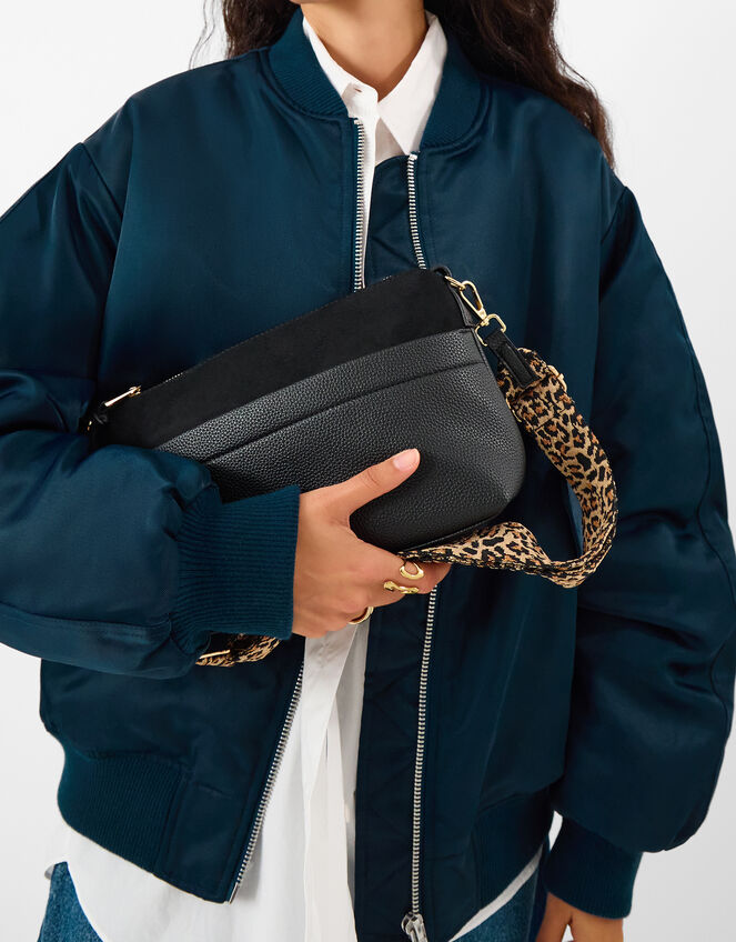 Cristina Leopard Print Strap Crossbody Bag, Black (BLACK), large
