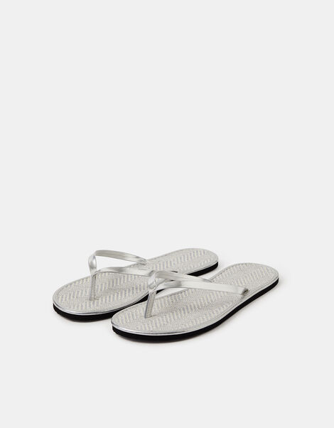 Metallic Seagrass Flip Flops, Silver (SILVER), large