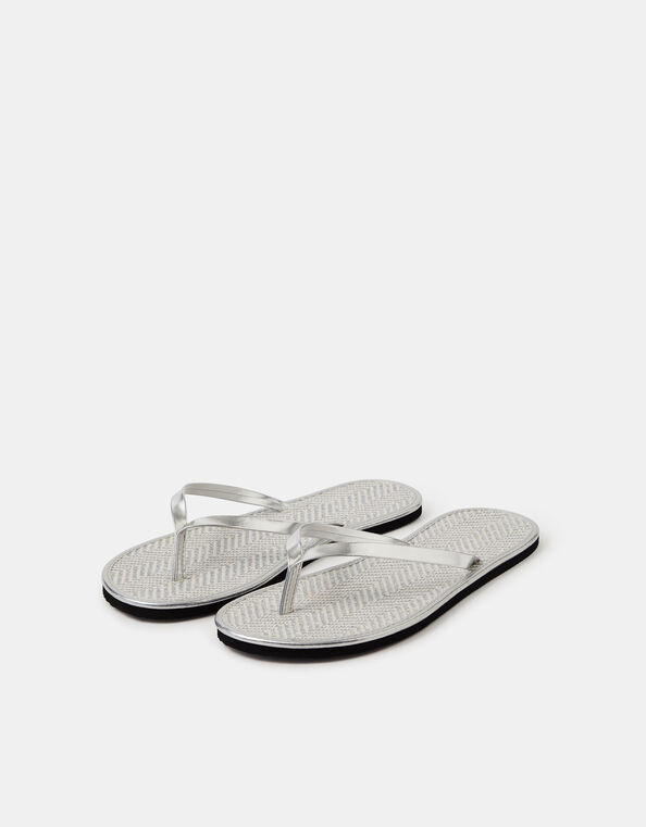 Metallic Seagrass Flip Flops, Silver (SILVER), large