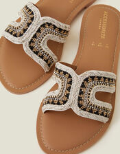 Beaded Cut-Out Slide Sandals Black White, Black (BLACK WHITE), large