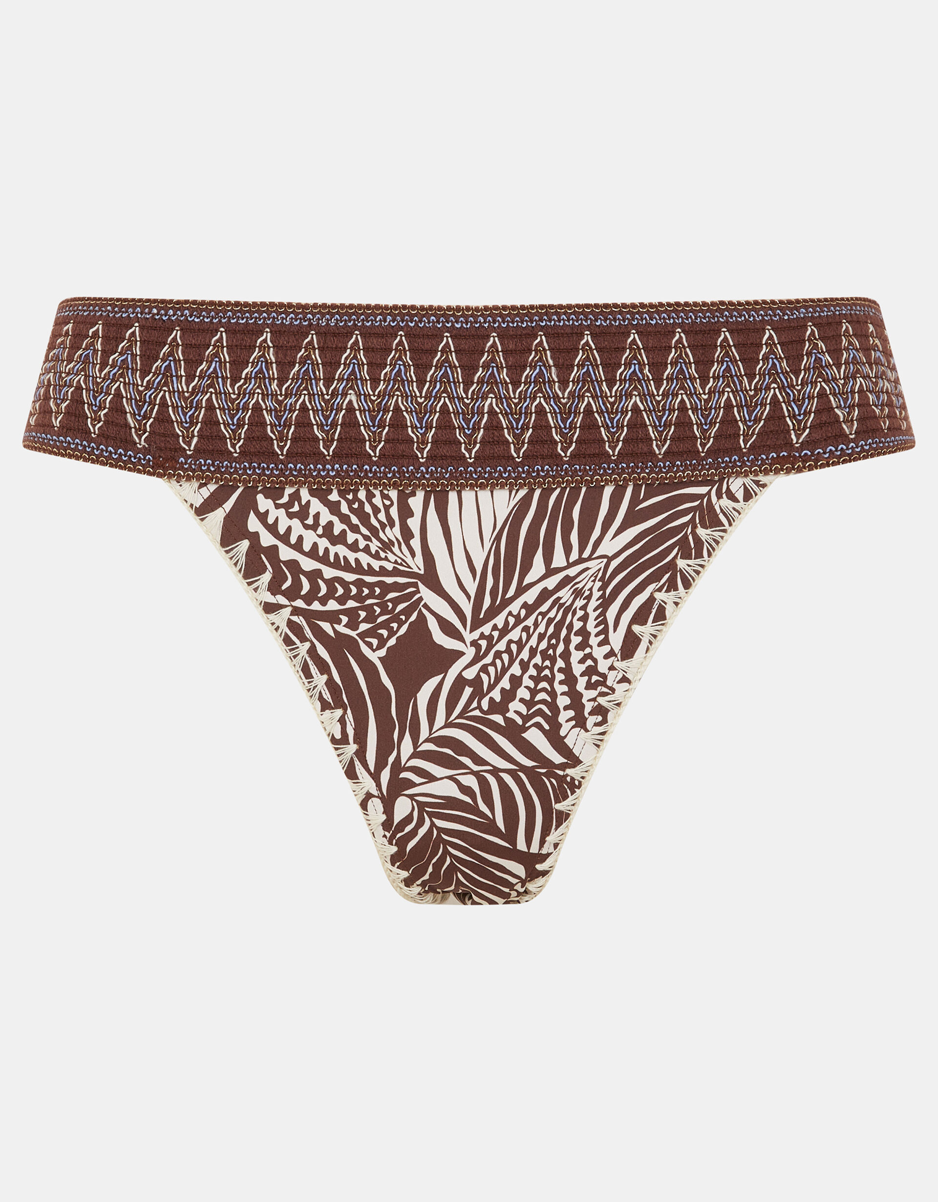 Palm Print Band Bikini Bottom, Brown (BROWN), large