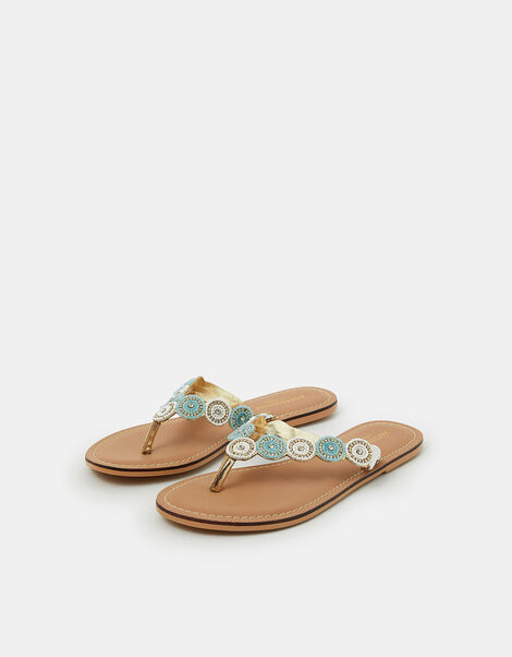 Beaded Circle Flip Flops, White (WHITE), large
