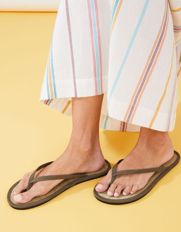 Plain Seagrass Flip Flops, Green (KHAKI), large