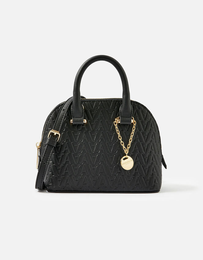 A Logo Monogram Handheld Bag, Black (BLACK), large