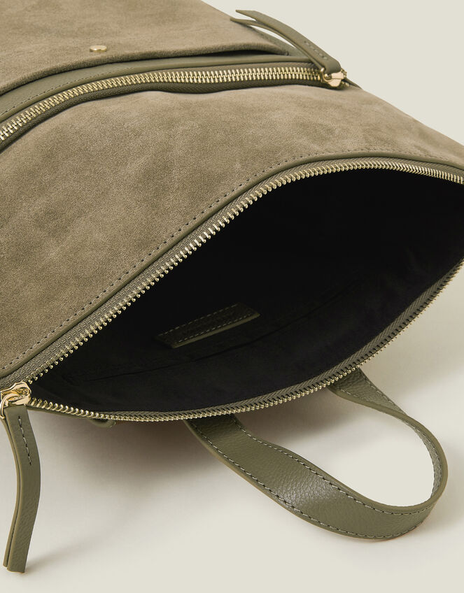 Suede Leather Backpack, Green (KHAKI), large