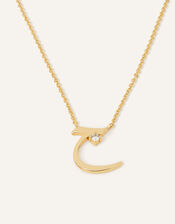 14ct Gold-Plated Arabic Initial Pendant Necklace - J (Jeem), , large