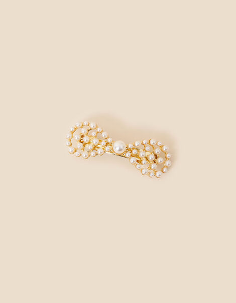 Pearl Bow Barrette Clip, , large