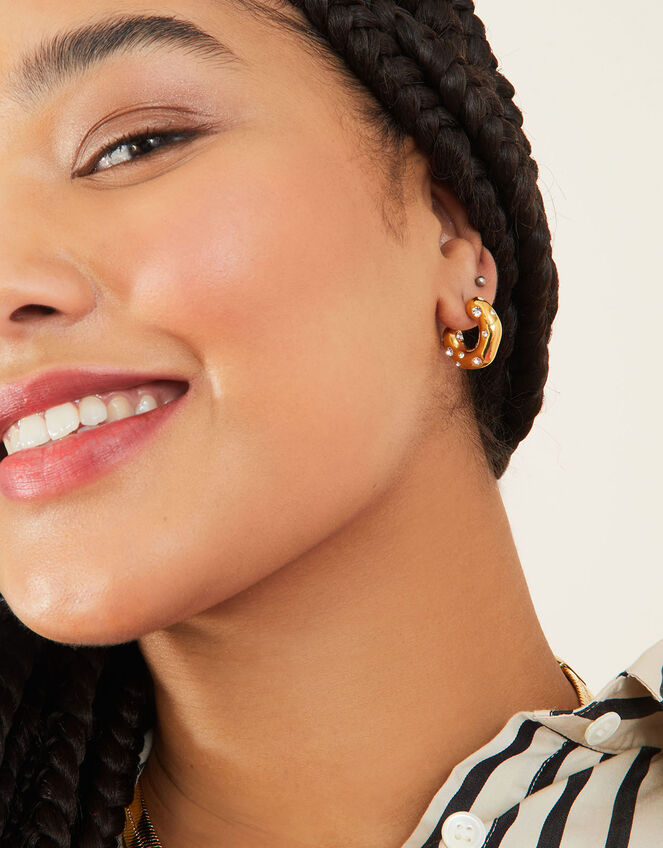 Stainless Steel Crystal Embedded Molten Hoops, , large
