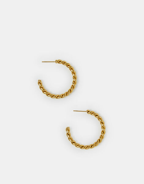 Stainless Steel Twisted Hoop Earrings, , large