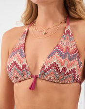 Crochet Tassel Charm Triangle Bikini Top, Red (RED), large