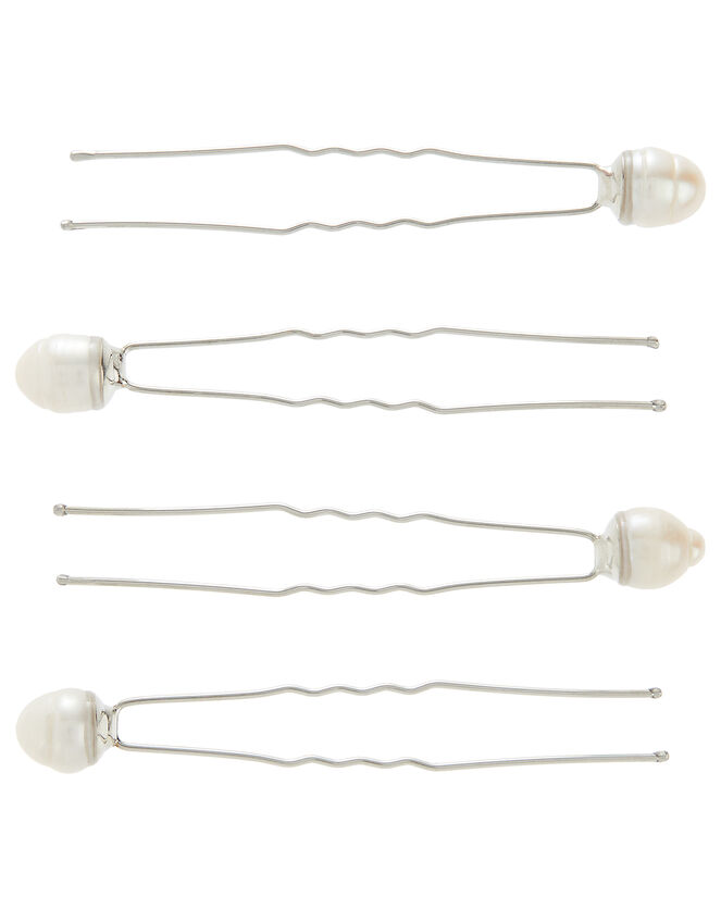 Silver Metal Freshwater Pearl Hair Pins, Cream (PEARL), large