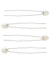Silver Metal Freshwater Pearl Hair Pins, Cream (PEARL), large