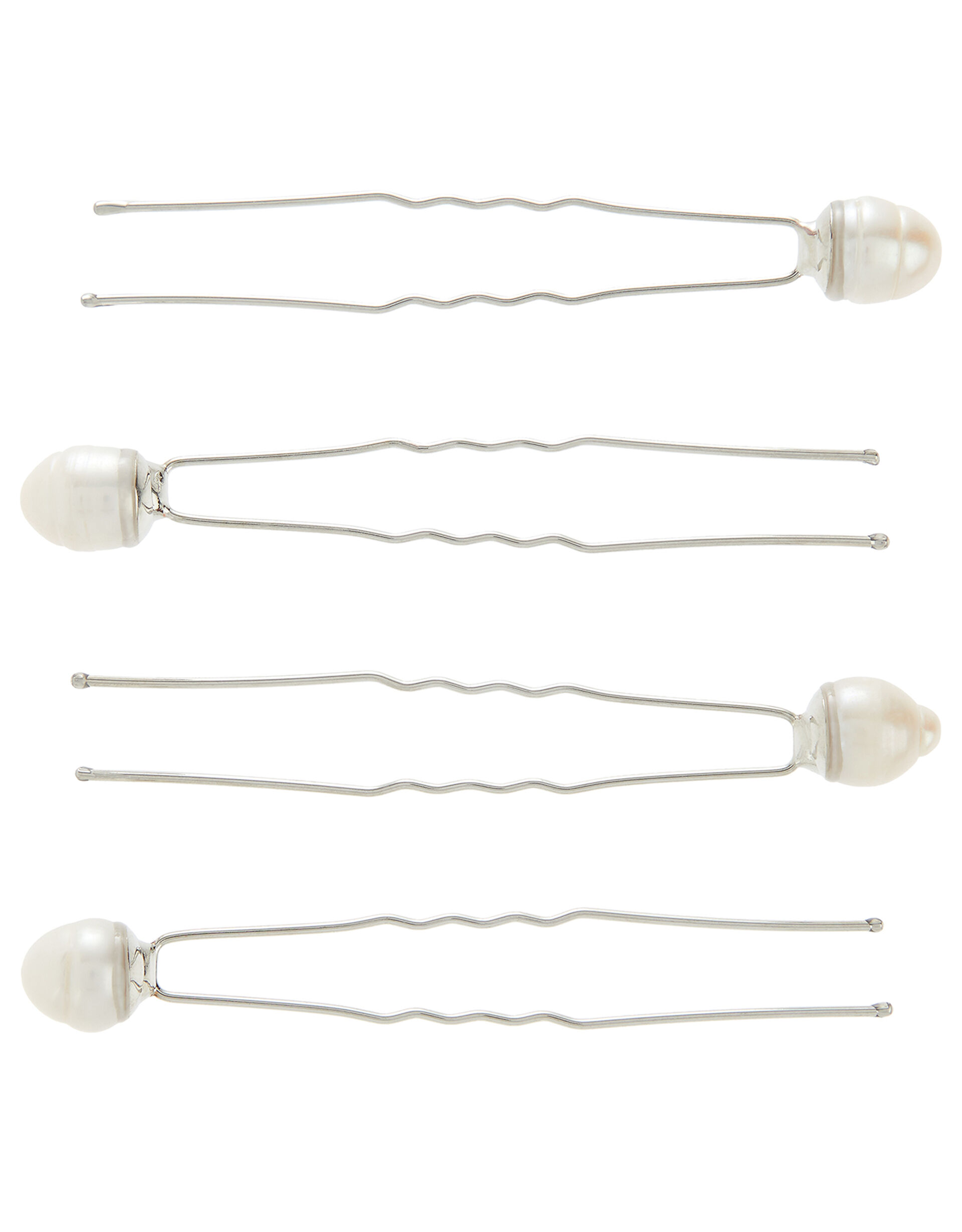 Silver Metal Freshwater Pearl Hair Pins, Cream (PEARL), large