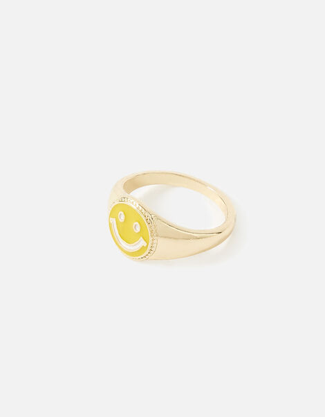 Eye Candy Enamel Smiley Ring Yellow, Yellow (YELLOW), large