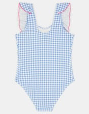 Girls Embellished Cherry Gingham Swimsuit, Blue (BLUE), large