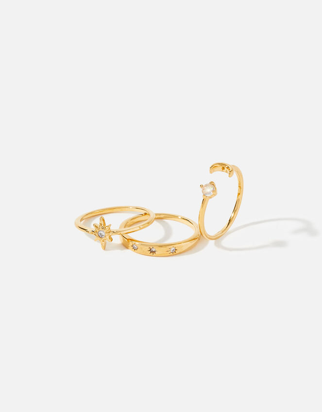 14ct Gold-Plated Celestial Rings Set of Three, Gold (GOLD), large