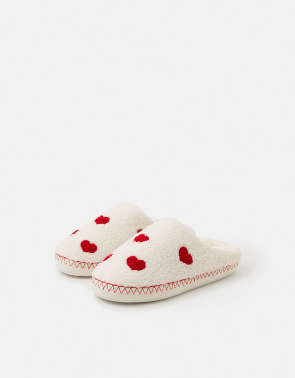 Heart Teddy Mule Slippers, Cream (CREAM), large