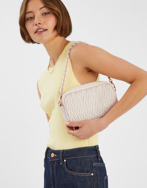 Small Ruched Crossbody Bag, Cream (CREAM), large