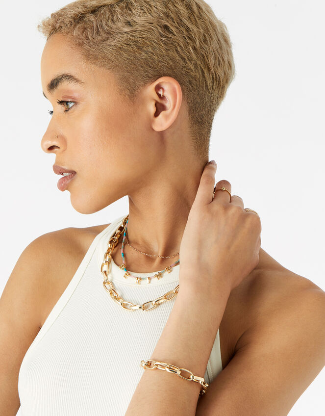 Medium Chain Necklace and Bracelet, Gold (GOLD), large
