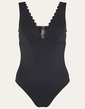 Scallop Shaping Swimsuit, Black (BLACK), large