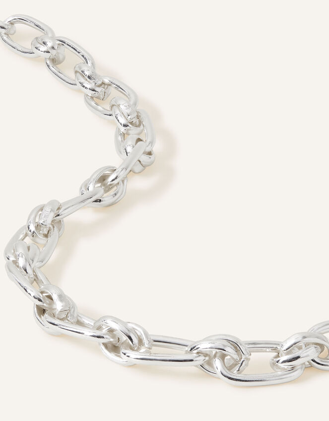 Sterling Silver Plated Twisted Link Chain Necklace, , large