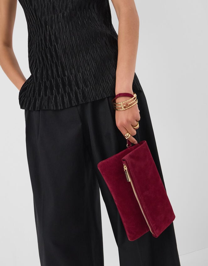 Foldover Suede Wristlet Bag, Red (BURGUNDY), large