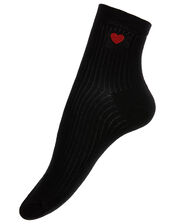 Embroidered Heart Ankle Socks, , large