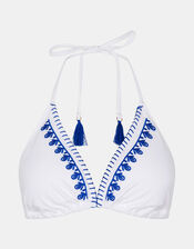 Embroidered Triangle Bikini Top, Blue (BLUE), large
