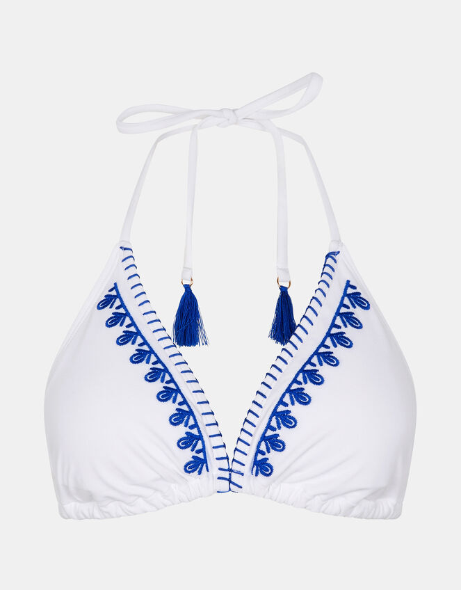 Embroidered Triangle Bikini Top, Blue (BLUE), large