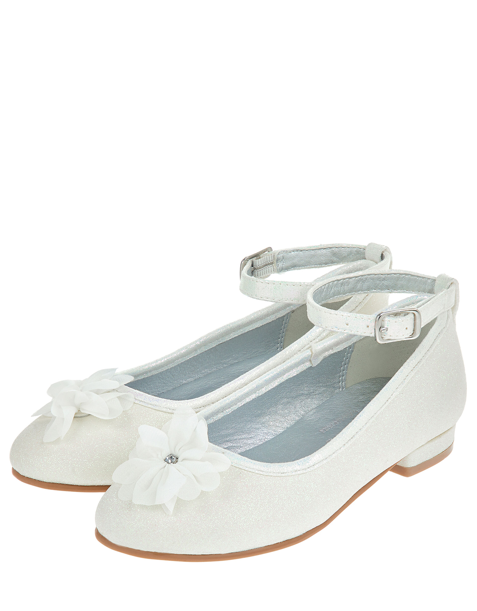 Corsage Flower Glittery Mini Heels, Natural (IVORY), large