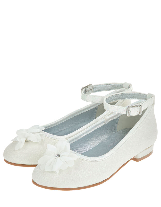 Corsage Flower Glittery Mini Heels, Natural (IVORY), large