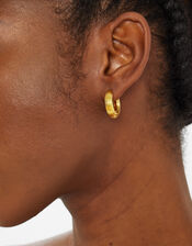 14ct Gold-Plated Chunky Ridge Hoop Earrings, , large