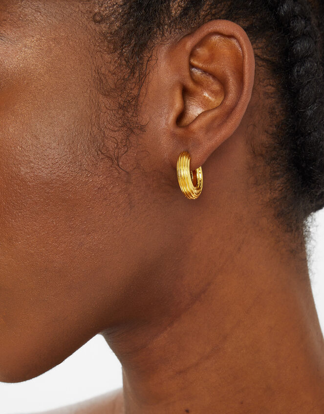 14ct Gold-Plated Chunky Ridge Hoop Earrings, , large
