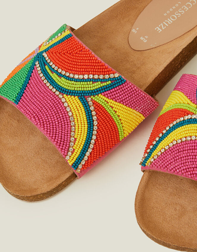 Beaded Geometric Cork Footbed Sandals, Multi (BRIGHTS MULTI), large