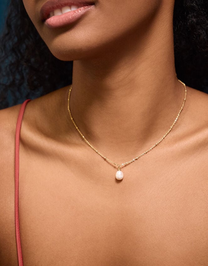 14ct Gold-Plated Pearl Pendant Necklace, , large