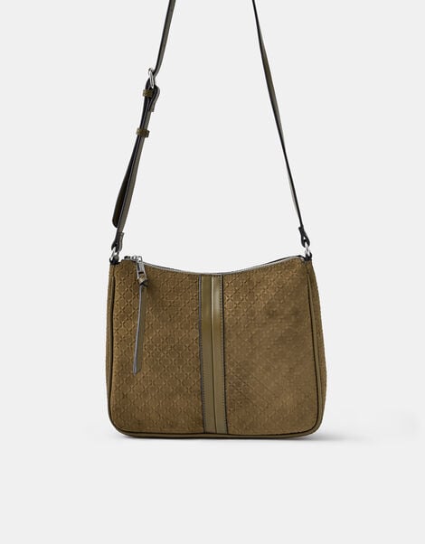 Embossed Faux Suede Crossbody Bag, Green (KHAKI), large