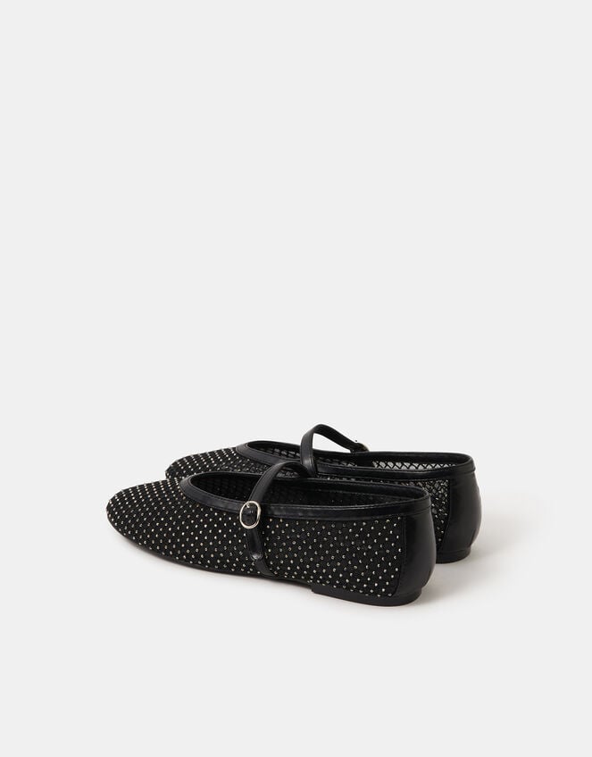 Rhinestone Mesh Mary Jane Ballet Flats, Black (BLACK), large