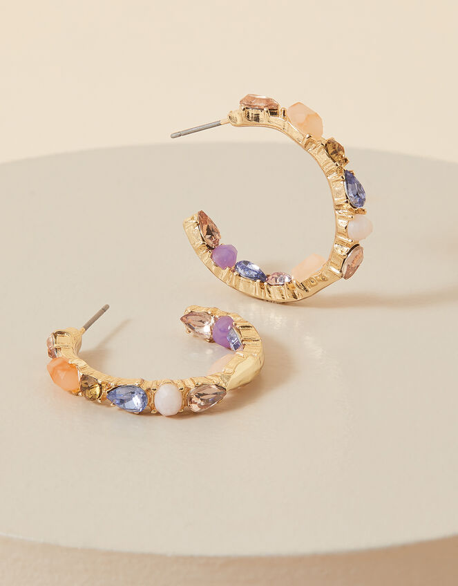 Chunky Facet Bead and Gem Hoop Earrings, , large