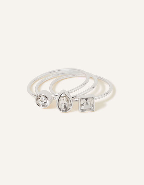 Fine Gem Stacking Rings Set of Three, Silver (SILVER), large