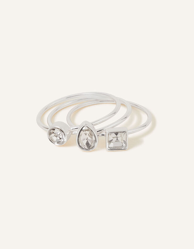 Fine Gem Stacking Rings Set of Three, Silver (SILVER), large