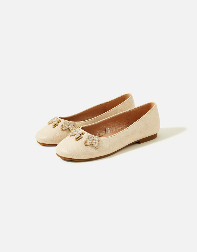 Girls Glitter Butterfly Ballerina Flats, Gold (GOLD), large