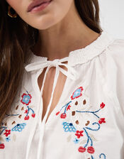 Floral Embroidered Blouse, White (WHITE), large