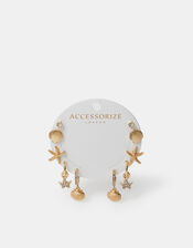 5-Pack Beach Seashell and Hoop Earrings Gold, , large