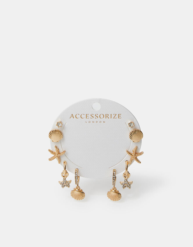 5-Pack Beach Seashell and Hoop Earrings Gold, , large