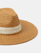 Chevron Braided Straw Fedora Hat, , large
