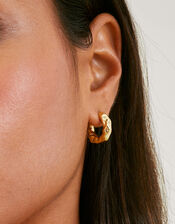 14ct Gold-Plated Chubby Molten Hoop Earrings, , large