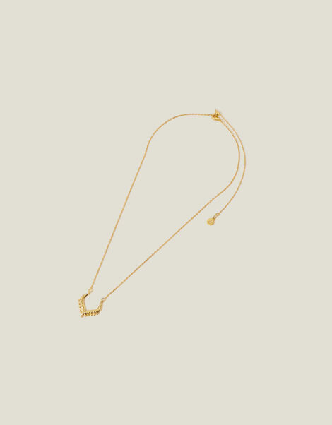 14ct Gold-Plated Sparkle V-Pendant Necklace, , large