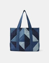 Patchwork Denim Shopper Bag, , large