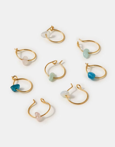 4-Pack 14ct Gold-Plated Semi-Precious Hoop Earrings, , large