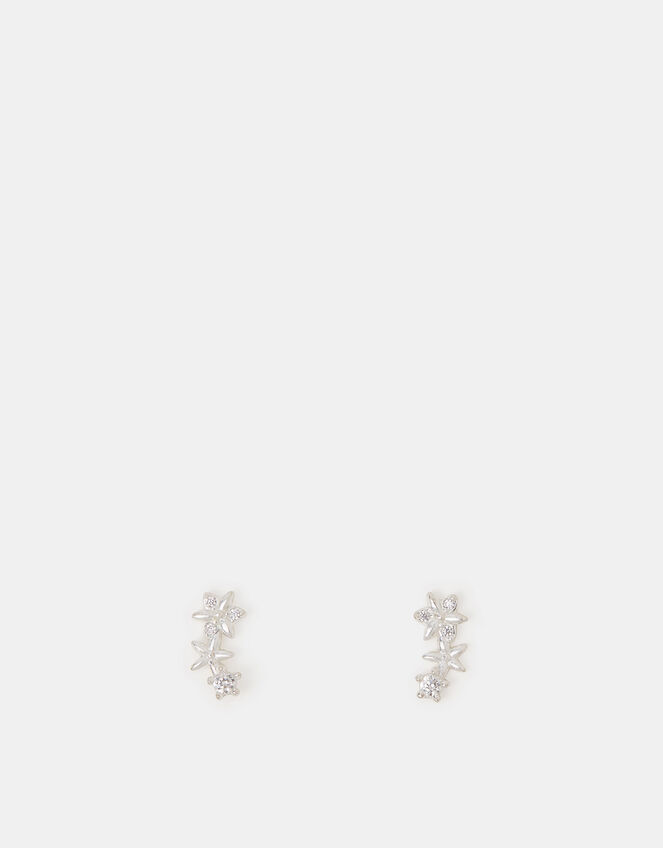 Sterling Silver Sparkle Flower Stud Earrings, , large